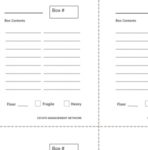 Storage / Packing Label Template Estate Management Network