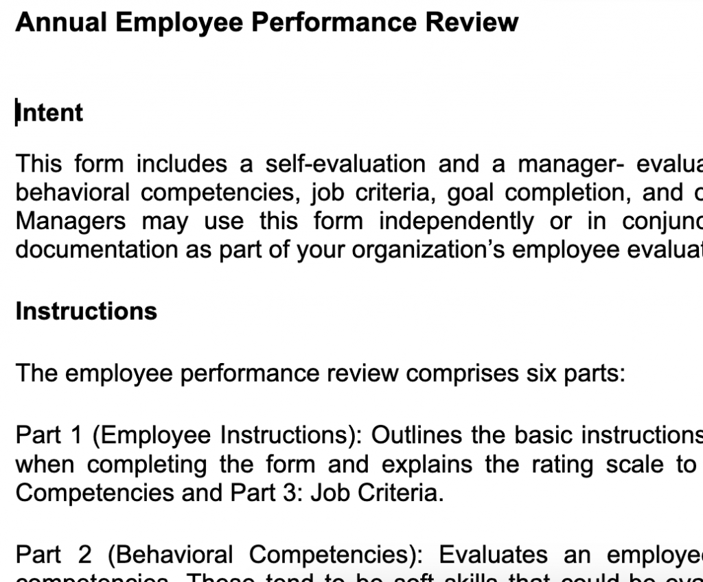 Annual Employee Performance Review Template - Estate Management Network